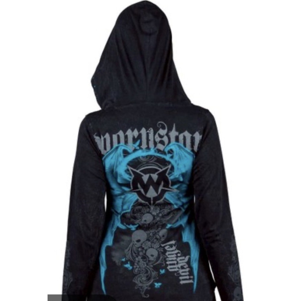Wornstar Sirens Angel Graphic Hoodie NWT Womens S Black Gothic Streetwear Grunge - Picture 2 of 10